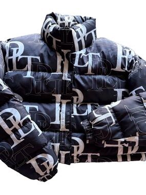 PrettyLittleThing Black & White Monogram Puffer Jacket